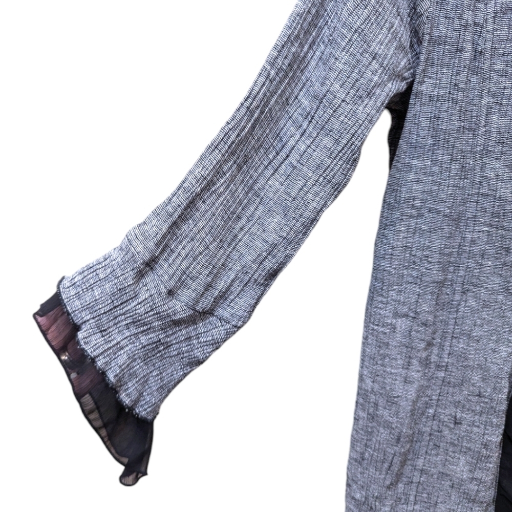 Soft Surroundings Grey Linen Blend Open Front Duster Coat with Black Frill (S) - Picture 5 of 7